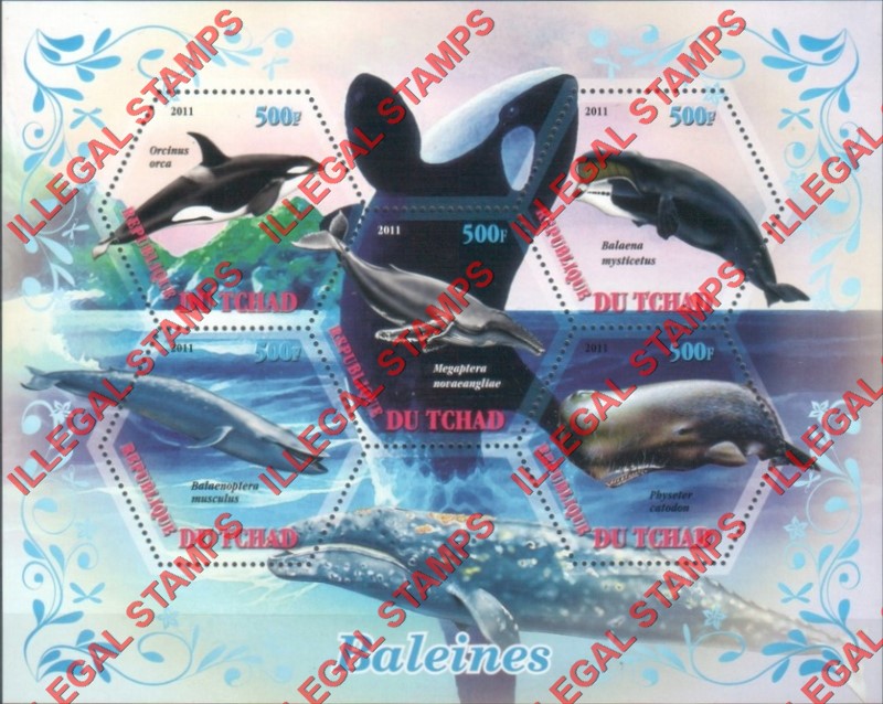 Chad 2011 Whales Illegal Stamps in Souvenir Sheet of 5