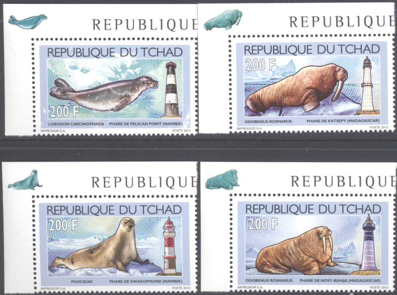 Chad 2012 Walruses, Seals and Lighthouses Stamp Set Scott Number 1003-1006