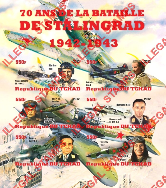 Chad 2012 Battle of Stalingrad Illegal Stamps in Souvenir Sheet of 6
