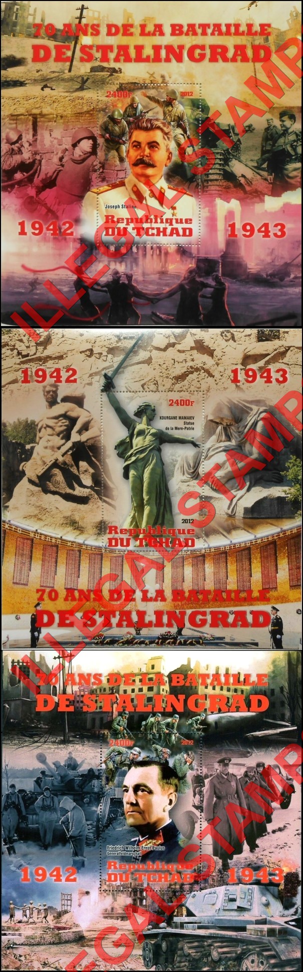 Chad 2012 Battle of Stalingrad Illegal Stamps in Souvenir Sheets of 1