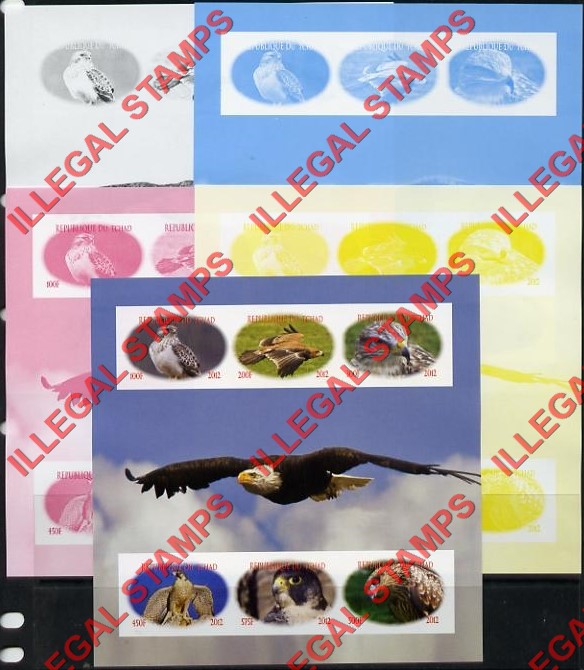 Chad 2012 Birds of Prey Illegal Stamps in Souvenir Sheet of 6 Color Proof Set