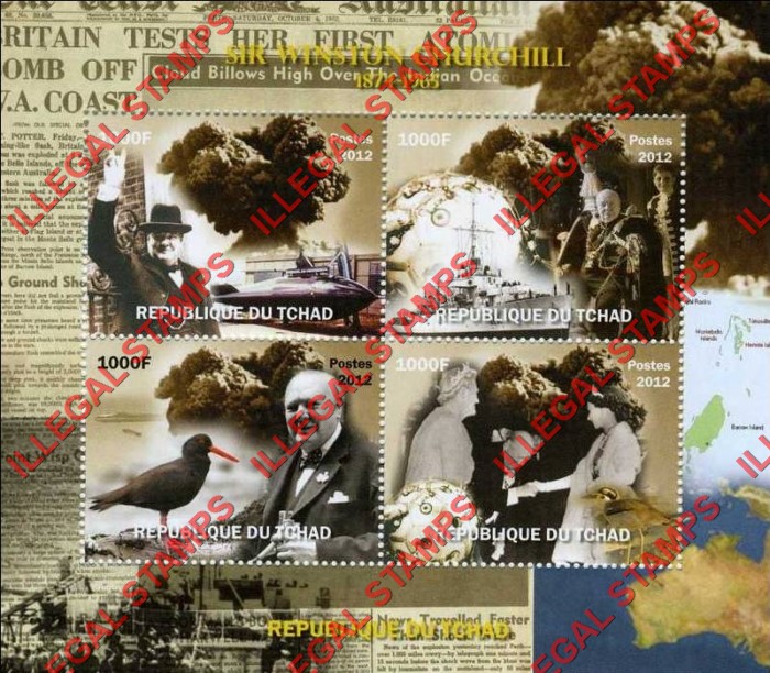 Chad 2012 Winston Churchill Illegal Stamps in Souvenir Sheet of 4
