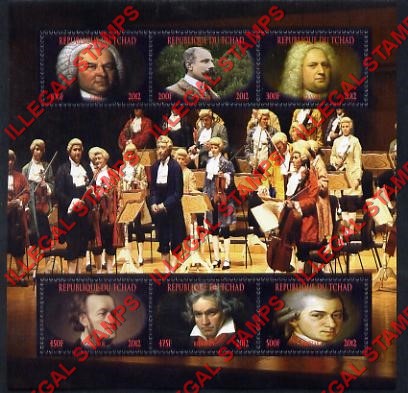 Chad 2012 Composers Music Illegal Stamps in Souvenir Sheet of 6