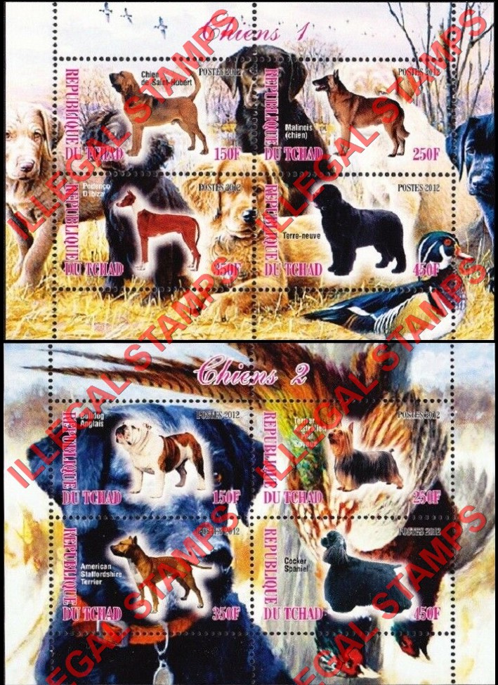 Chad 2012 Dogs Illegal Stamps in Souvenir Sheets of 4