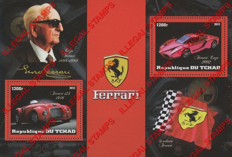 Chad 2012 Ferrari Illegal Stamps in Souvenir Sheet of 2