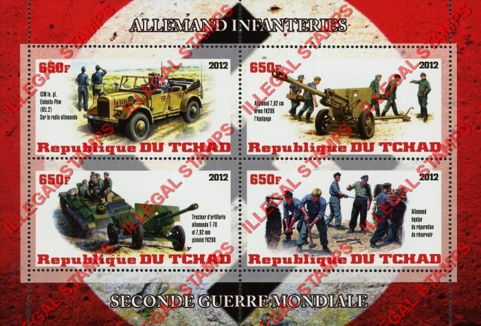 Chad 2012 Infantry in World War II German Illegal Stamps in Souvenir Sheet of 4