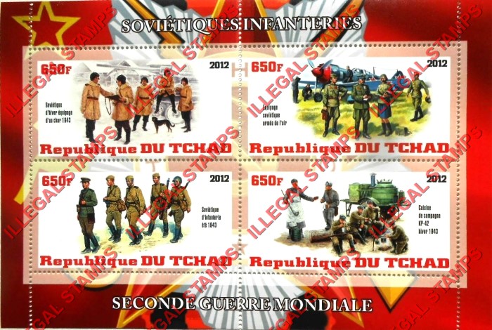 Chad 2012 Infantry in World War II Soviet Illegal Stamps in Souvenir Sheet of 4