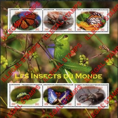 Chad 2012 Insects Illegal Stamps in Souvenir Sheet of 6