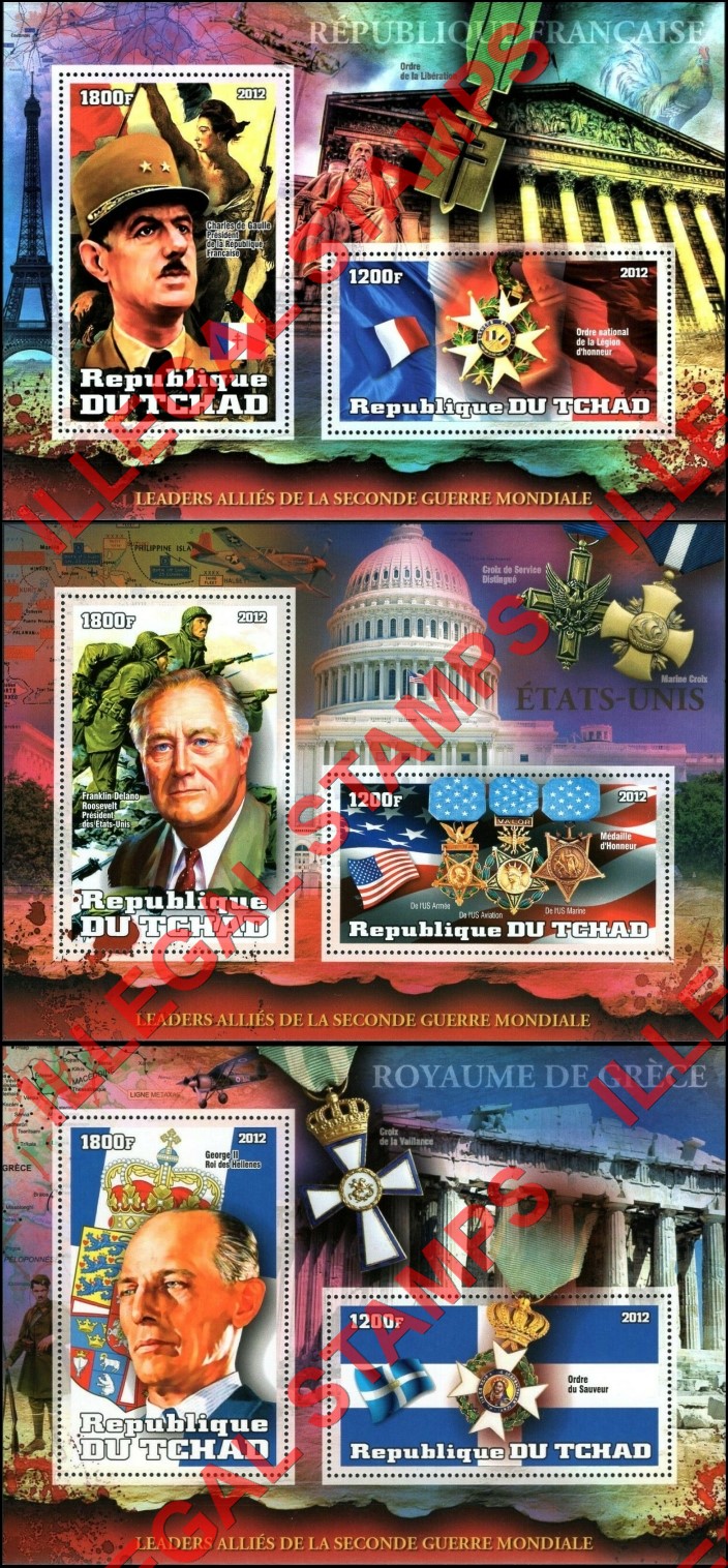 Chad 2012 Leaders in World War II Illegal Stamps in Souvenir Sheets of 2 (Part 1)