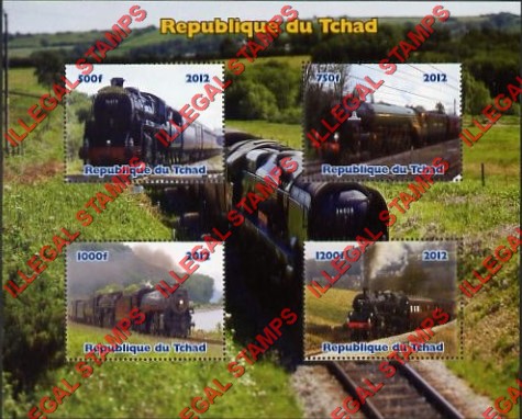 Chad 2012 Locomotives Illegal Stamps in Souvenir Sheet of 4