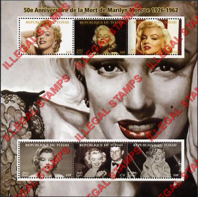 Chad 2012 Marilyn Monroe Illegal Stamps in Souvenir Sheet of 6