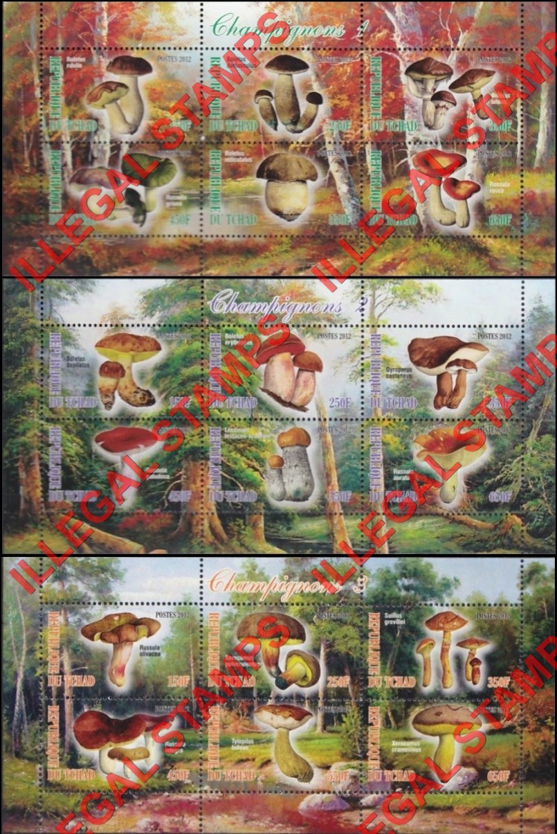 Chad 2012 Mushrooms Illegal Stamps in Souvenir Sheets of 6 (Part 1)
