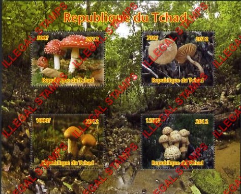 Chad 2012 Mushrooms Illegal Stamps in Souvenir Sheet of 4