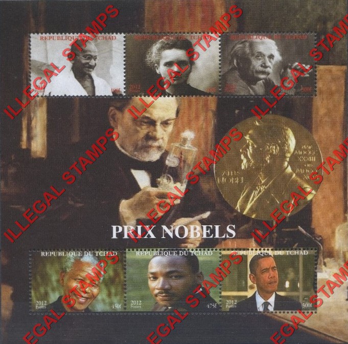 Chad 2012 Nobel Prize Winners Illegal Stamps in Souvenir Sheet of 6