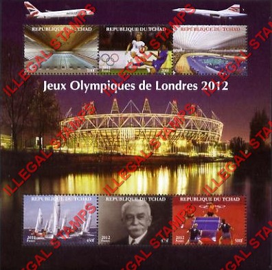 Chad 2012 Olympic Games in London Illegal Stamps in Souvenir Sheet of 6