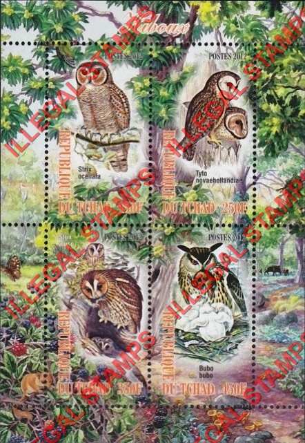 Chad 2012 Owls Illegal Stamps in Souvenir Sheet of 4
