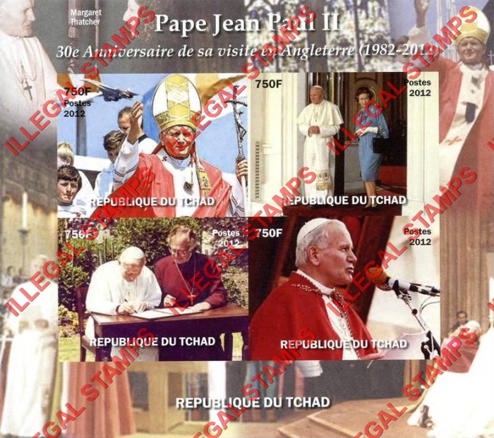 Chad 2012 Pope John Paul II Illegal Stamps in Souvenir Sheet of 4