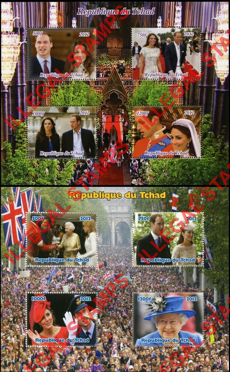 Chad 2012 Royal Wedding of Prince William and Kate Illegal Stamps in Souvenir Sheets of 4