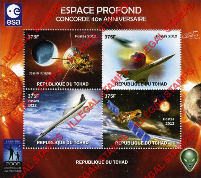 Chad 2012 Space Concorde and Satellites Illegal Stamps in Souvenir Sheet of 4