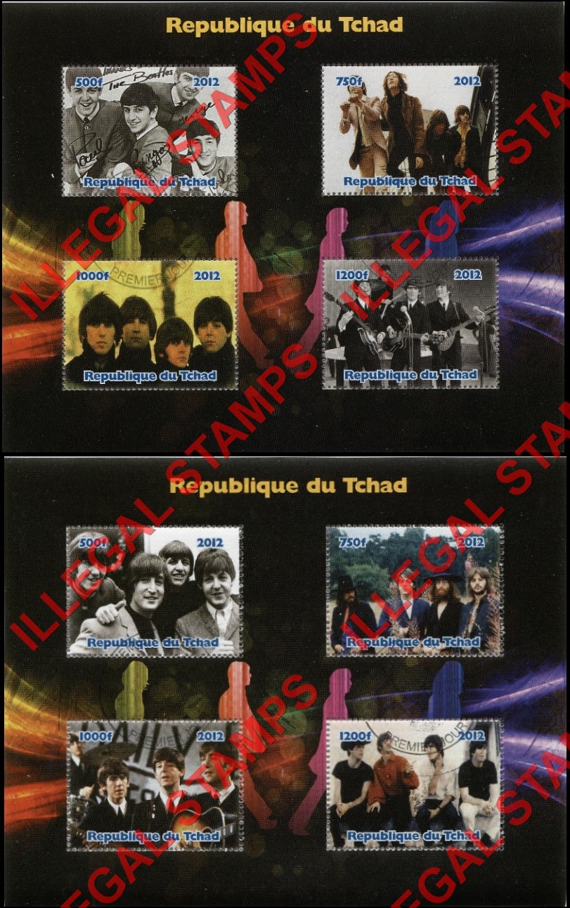 Chad 2012 The Beatles Illegal Stamps in Souvenir Sheets of 4