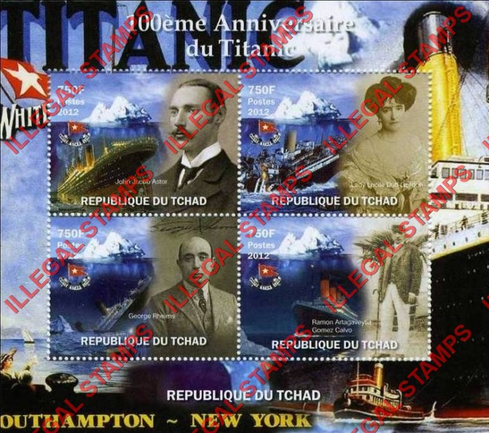 Chad 2012 Titanic Illegal Stamps in Souvenir Sheet of 4