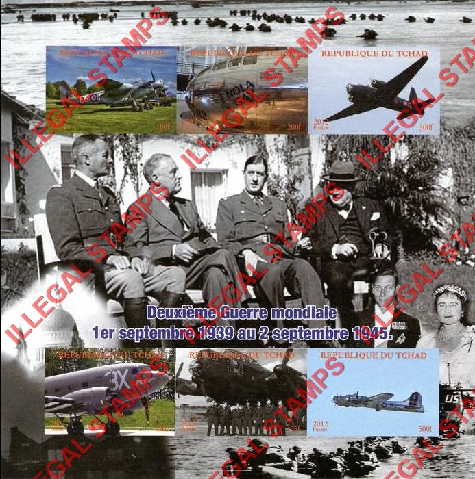 Chad 2012 World War II Aircraft Illegal Stamps in Souvenir Sheet of 6