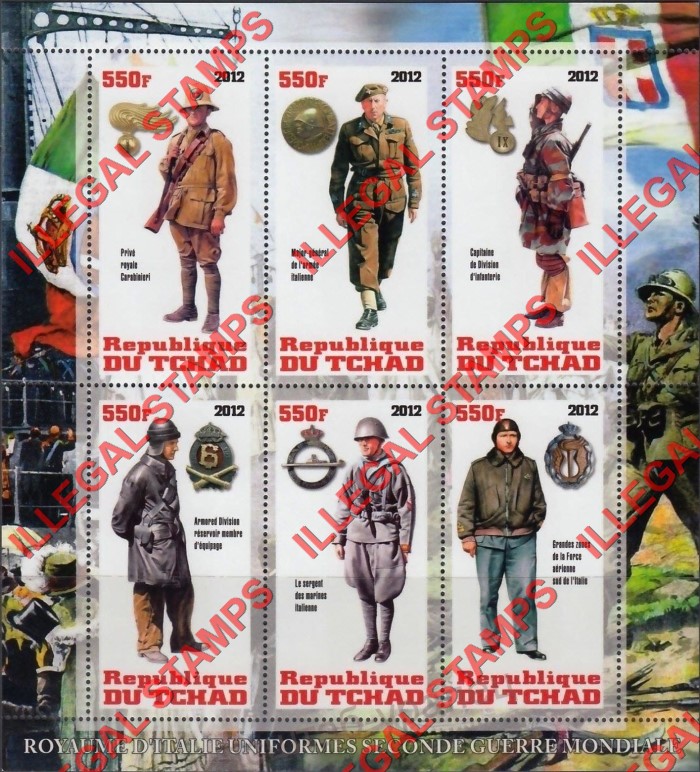 Chad 2012 World War II Uniforms Italy Illegal Stamps in Souvenir Sheet of 6