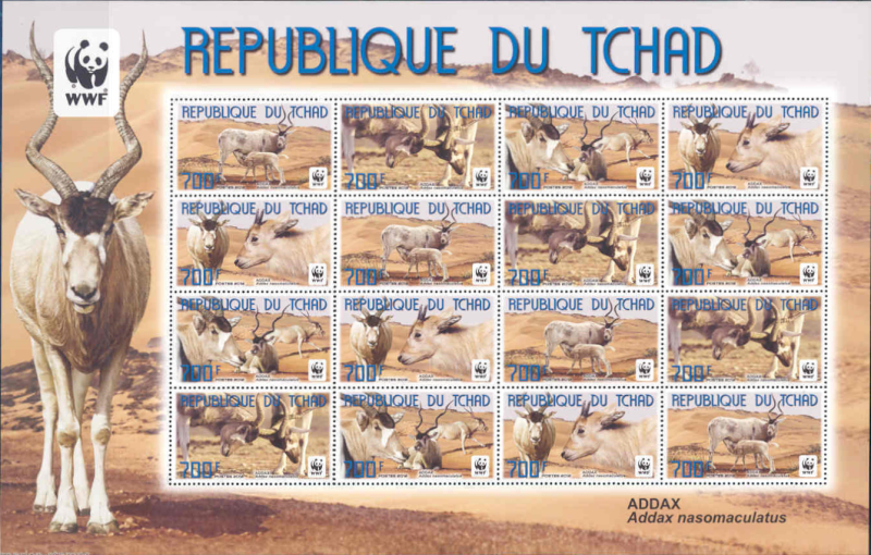 Chad 2012 WWF Antelope Addax Sheet of 12