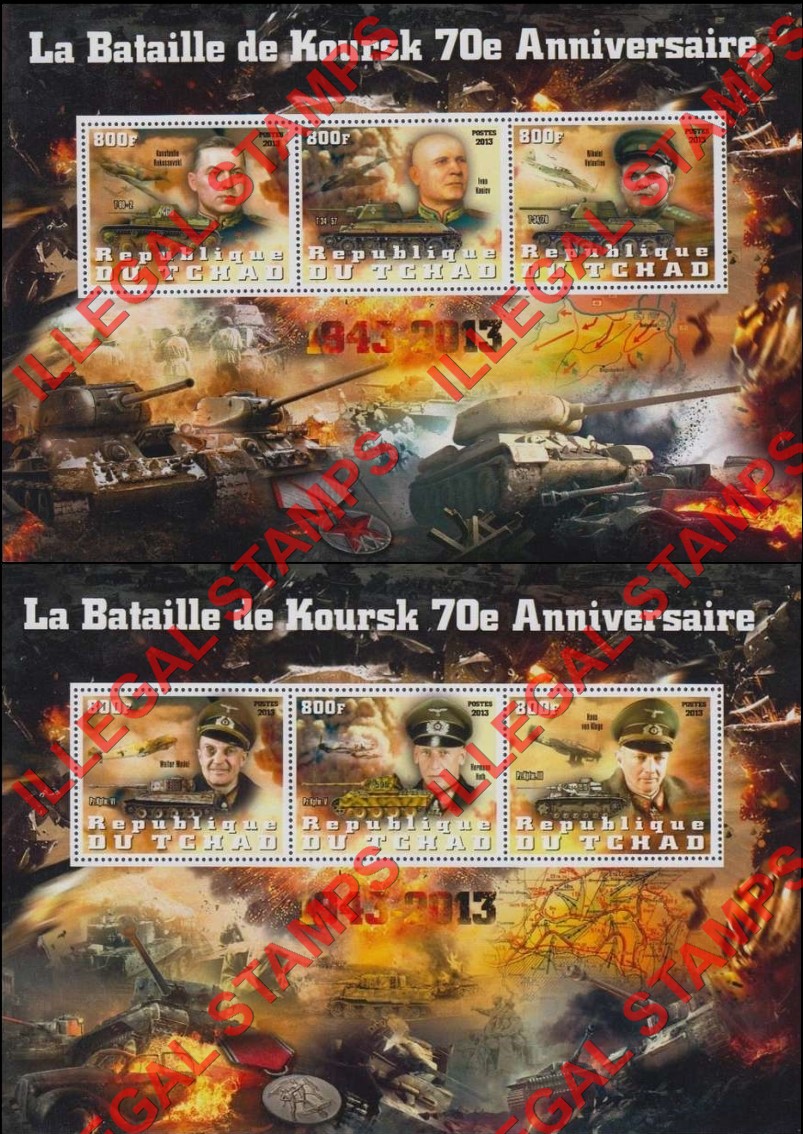 Chad 2013 Battle of Koursk Illegal Stamps in Souvenir Sheets of 3