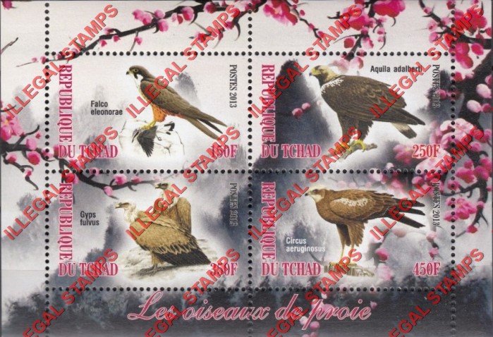 Chad 2013 Birds of Prey Illegal Stamps in Souvenir Sheet of 4