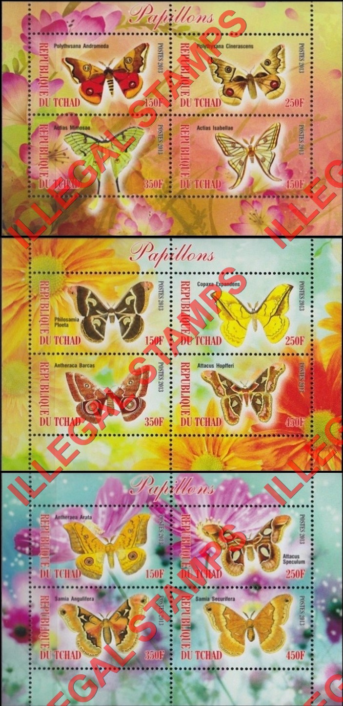 Chad 2013 Butterflies Illegal Stamps in Souvenir Sheets of 4 (Part 1)