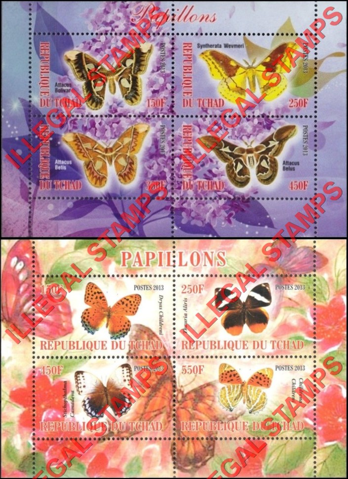 Chad 2013 Butterflies Illegal Stamps in Souvenir Sheets of 4 (Part 2)