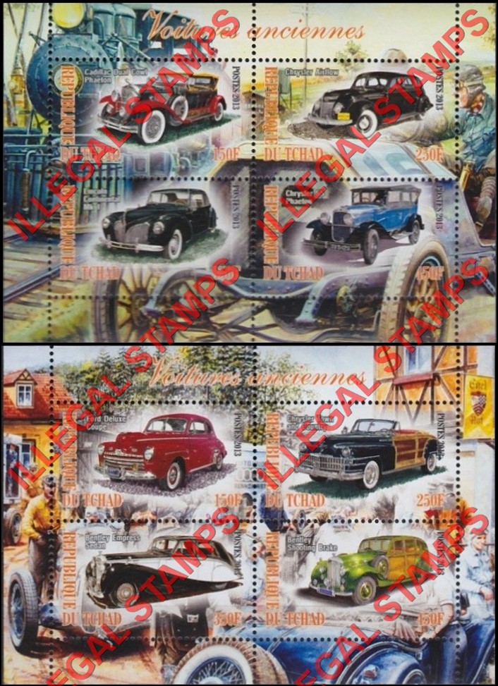 Chad 2013 Cars Vintage Illegal Stamps in Souvenir Sheets of 4