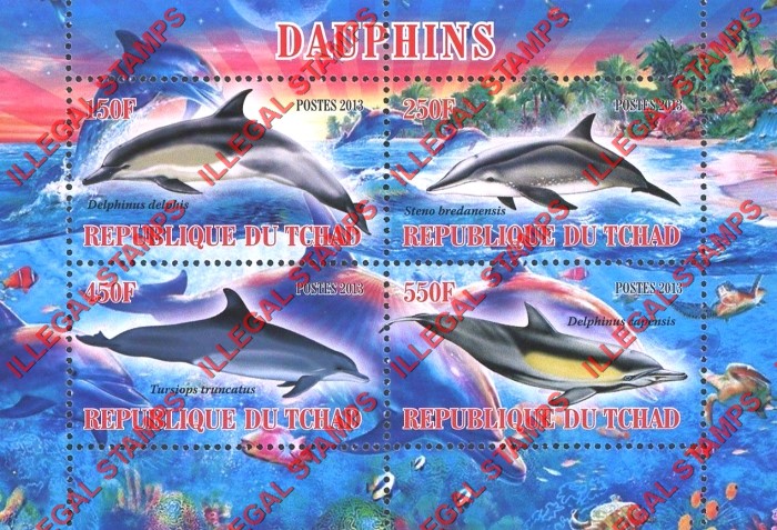 Chad 2013 Dolphins Illegal Stamps in Souvenir Sheet of 4