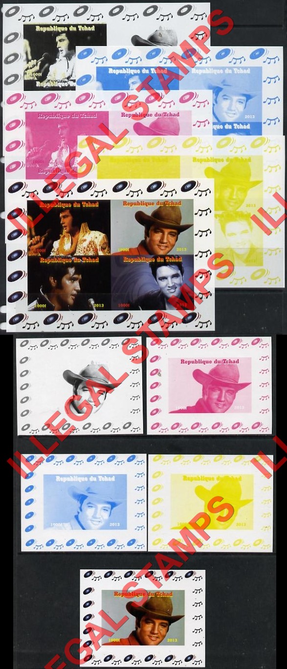 Chad 2013 Elvis Presley Illegal Stamps in Color Proof Sets