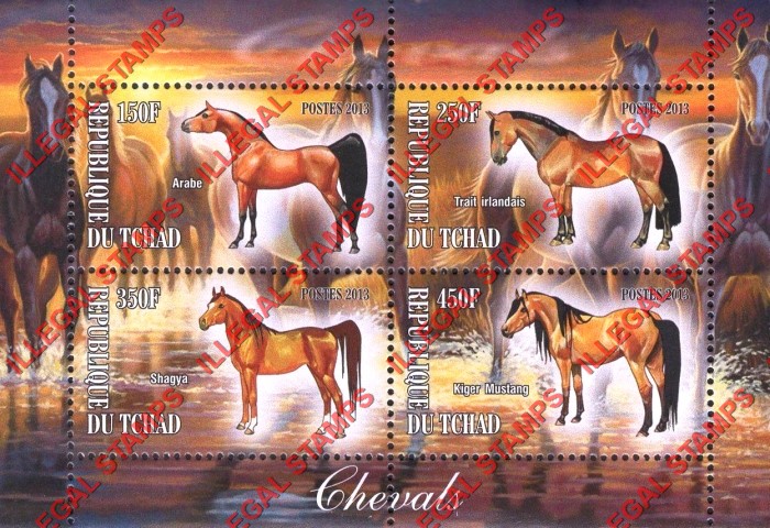 Chad 2013 Horses Illegal Stamps in Souvenir Sheet of 4