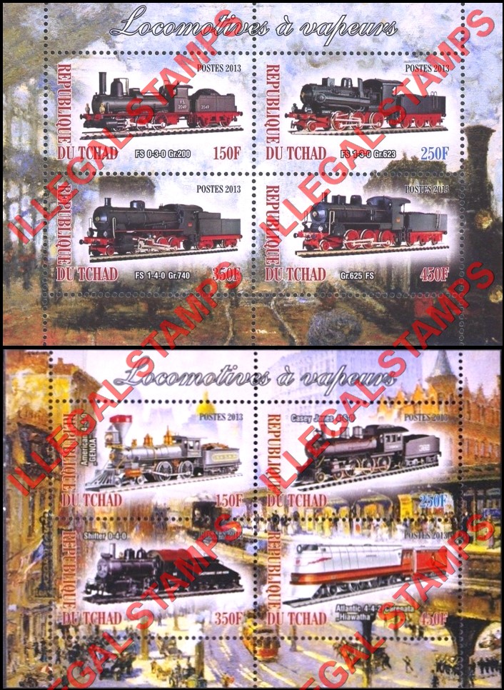 Chad 2013 Locomotives Illegal Stamps in Souvenir Sheets of 4 (Part 1)