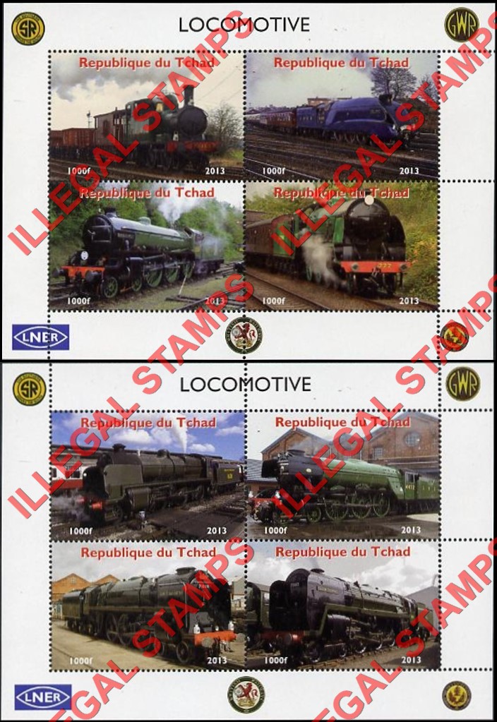 Chad 2013 Locomotives Illegal Stamps in Souvenir Sheets of 4 (Part 3)