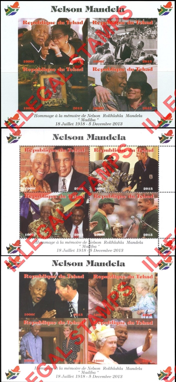 Chad 2013 Nelson Mandela Illegal Stamps in Souvenir Sheets of 4