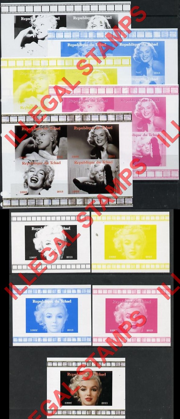 Chad 2013 Marilyn Monroe Illegal Stamps in Color Proof Sets