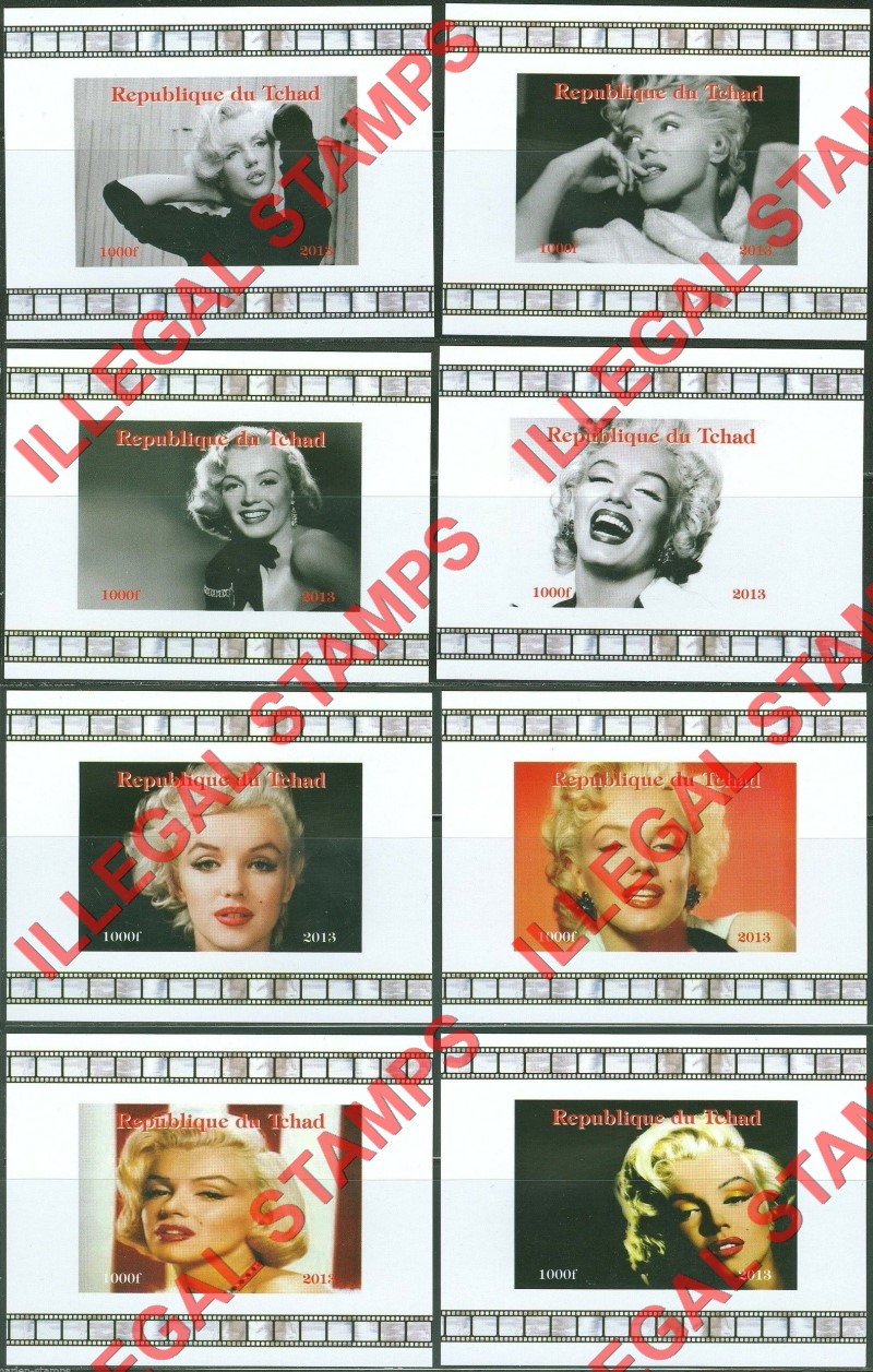 Chad 2013 Marilyn Monroe Illegal Stamps in Deluxe Souvenir Sheets of 1