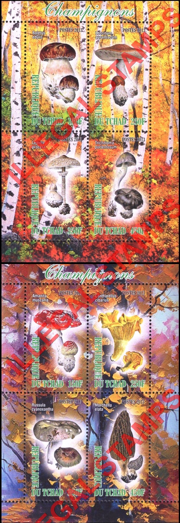 Chad 2013 Mushrooms Illegal Stamps in Souvenir Sheets of 4 (Part 1)