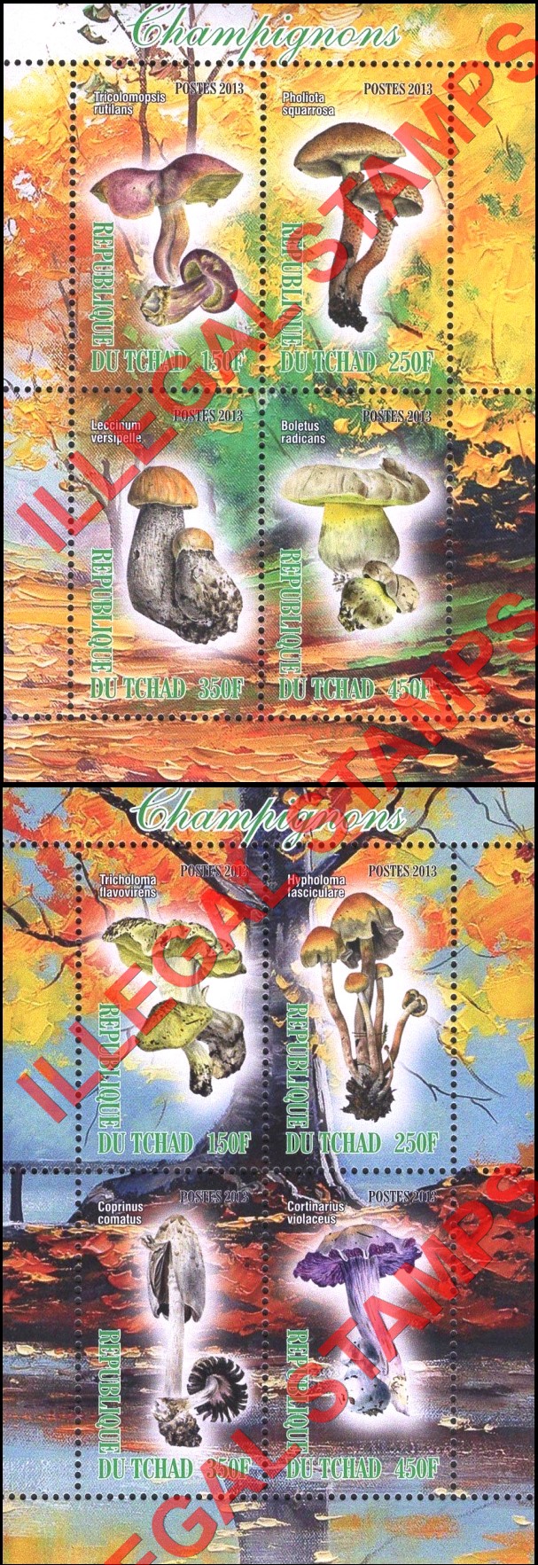 Chad 2013 Mushrooms Illegal Stamps in Souvenir Sheets of 4 (Part 2)