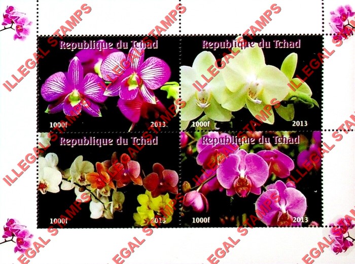 Chad 2013 Orchids Illegal Stamps in Souvenir Sheet of 4
