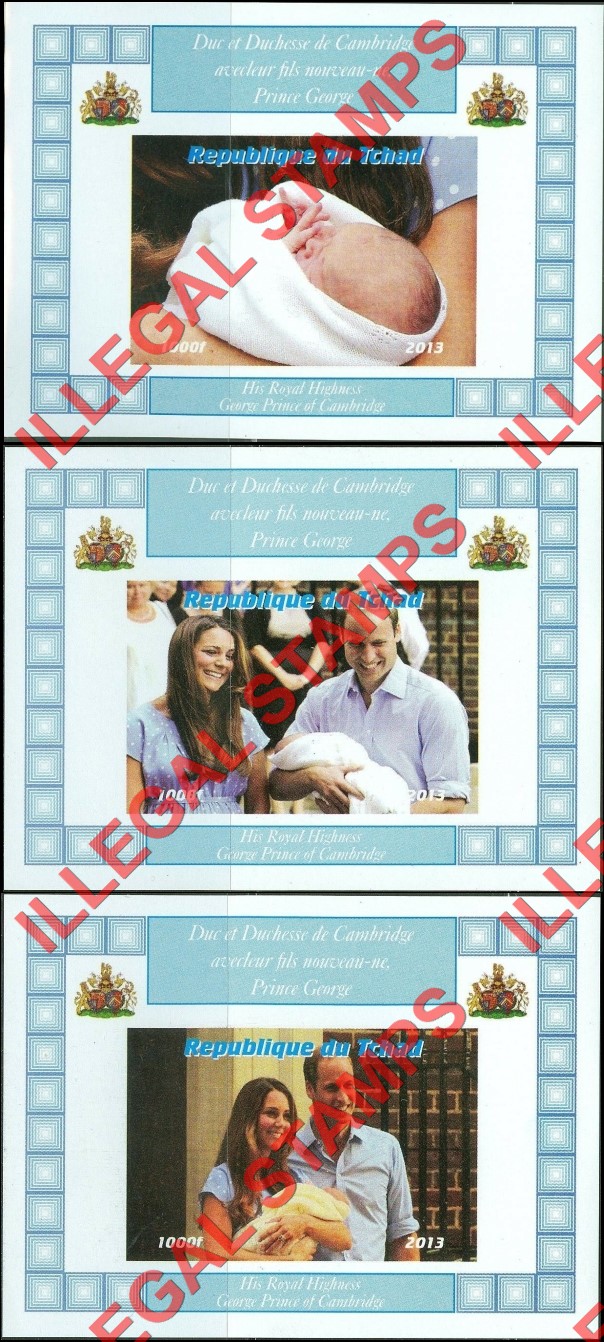 Chad 2013 Royal Baby Prince George Illegal Stamps in Deluxe Souvenir Sheets of 1