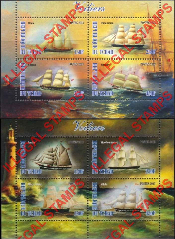 Chad 2013 Sailing Ships Illegal Stamps in Souvenir Sheets of 4