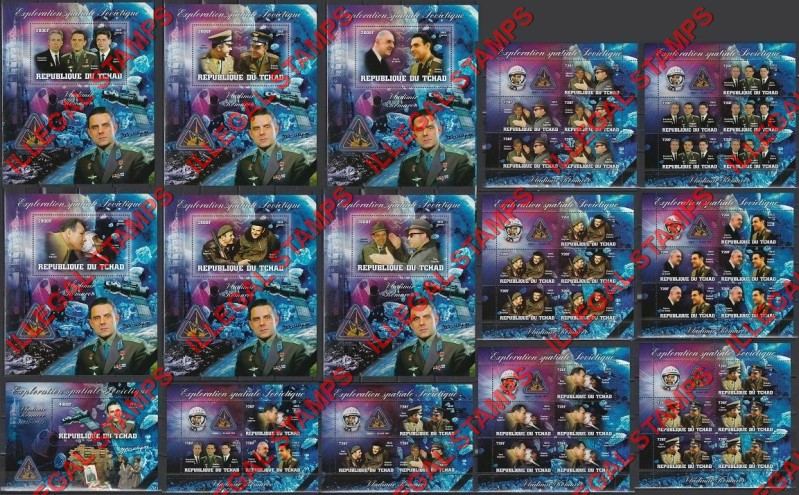 Chad 2013 Soviet Space Exploration Soyuz 1 Komarov Illegal Stamps in Souvenir Sheets of 6 and 1