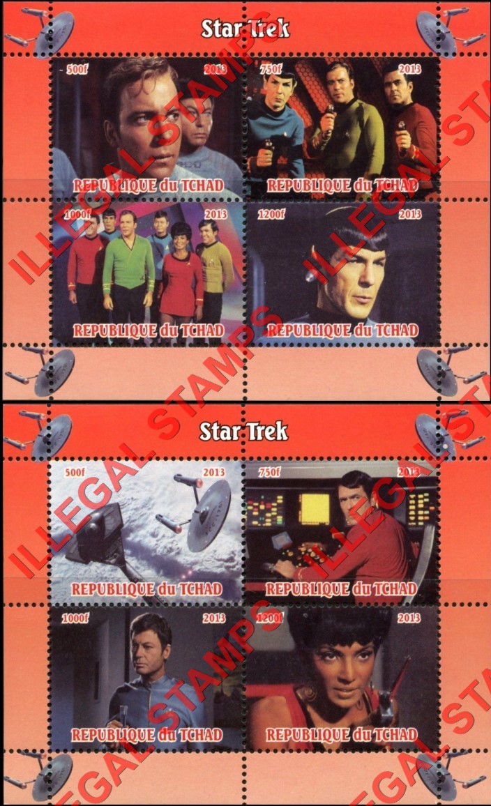 Chad 2013 Star Trek Illegal Stamps in Souvenir Sheets of 4 (Part 1)