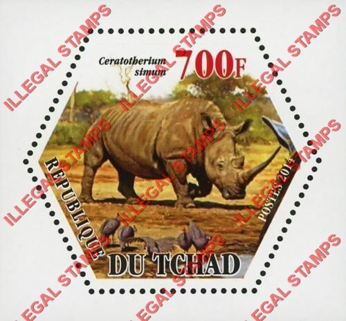 Chad 2014 African Fauna Animals Illegal Hexagon Stamps in Deluxe Souvenir Sheet of 1