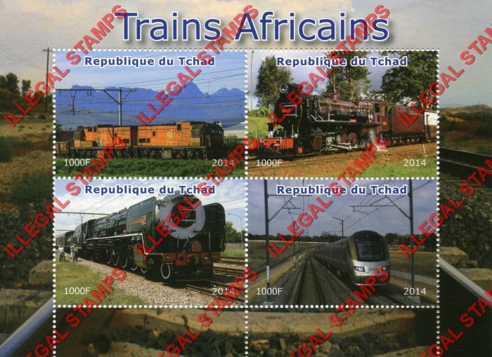 Chad 2014 African Trains Illegal Stamps in Souvenir Sheet of 4